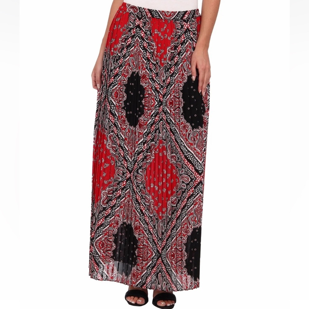 MICHAEL MICHAEL KORS Pleated Bandana-Print Red Currant Maxi Skirt